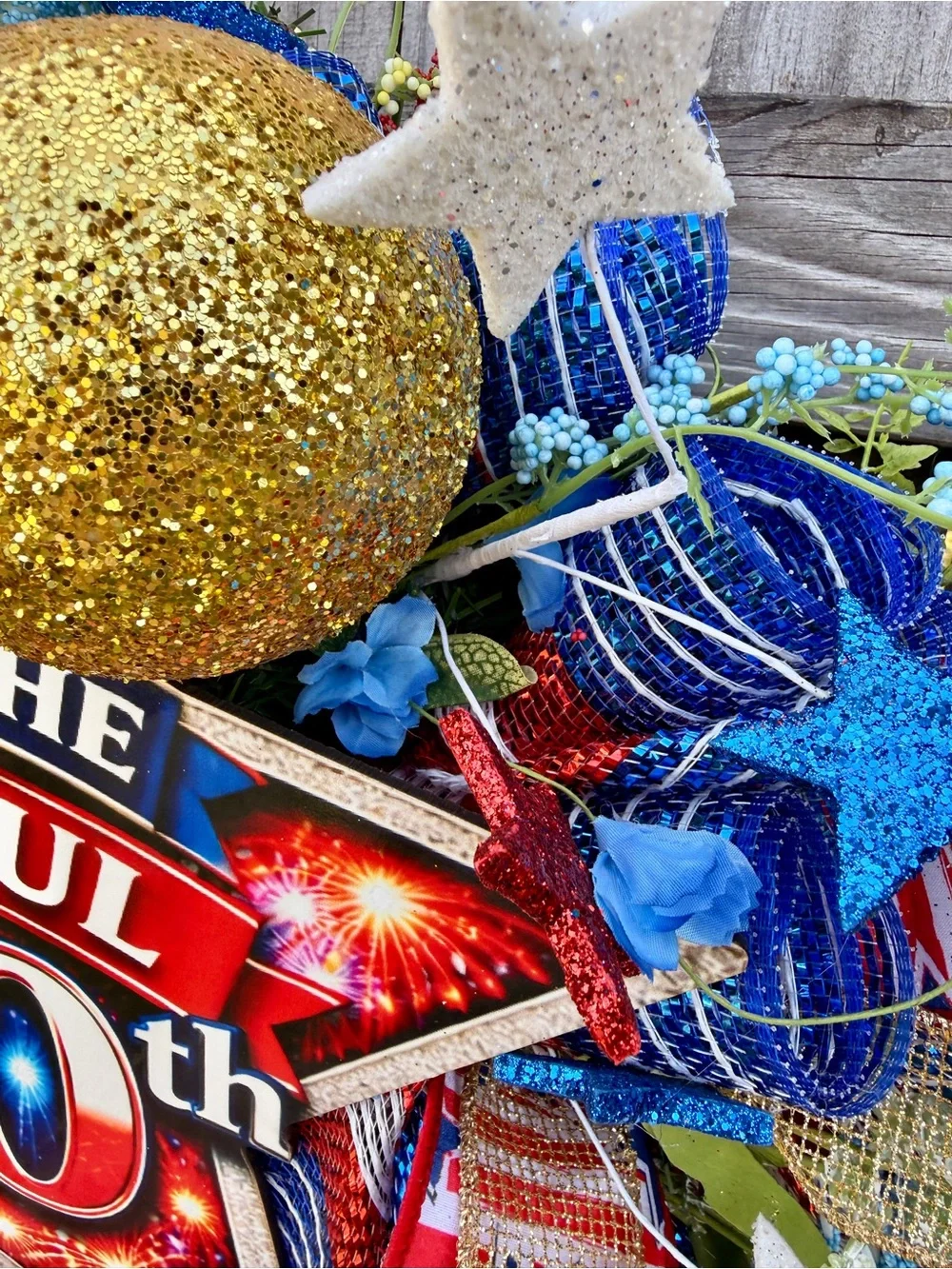 Hand Crafted Patriotic Wreath - Red, Blue, Gold